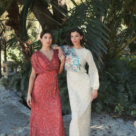 MAC DUGGAL 5615 EMBELLIHSED MULTI FLORAL HIGH NECK NUDE GOWN 14 - Picture 3 of 9